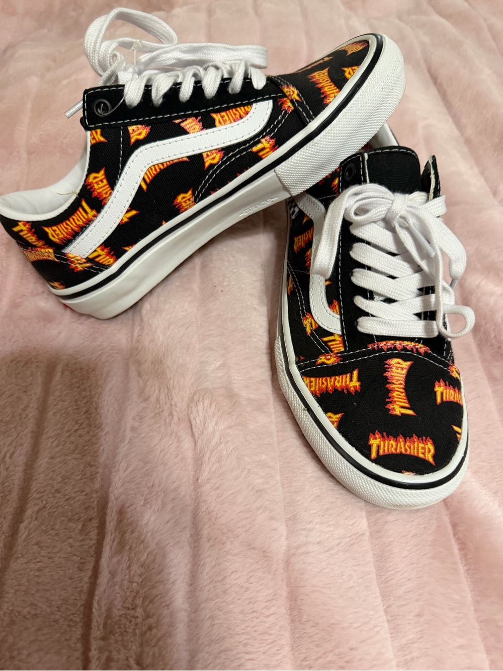 Vans Old Skool Black/White with Flame Logo Print